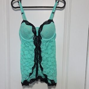 La Senza turquoise lace chemise with black tag
